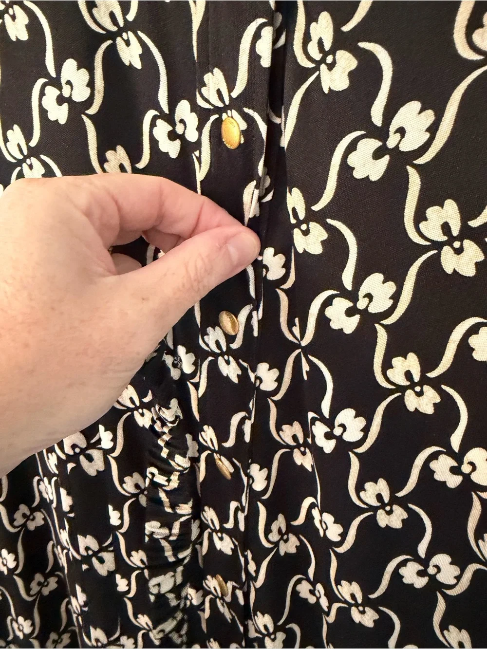 Tory Burch Black and Cream Floral Print Button-Front Dress